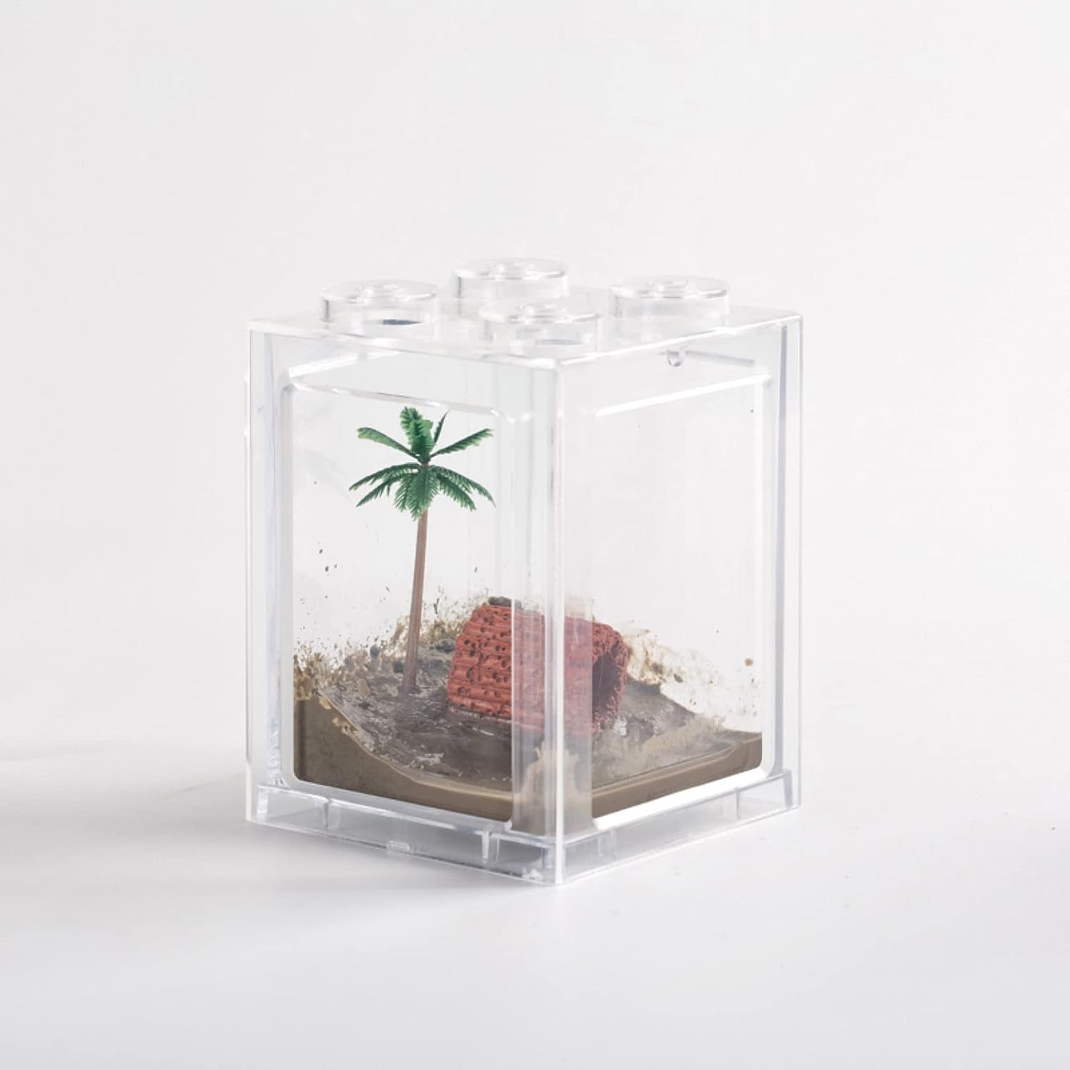 Small Fish Tank, Mini Betta Fish Tank Stackable Cube Tank with Fish Tank Decor, Ant Feeding Case Mini Reptile Row Box (Clear)